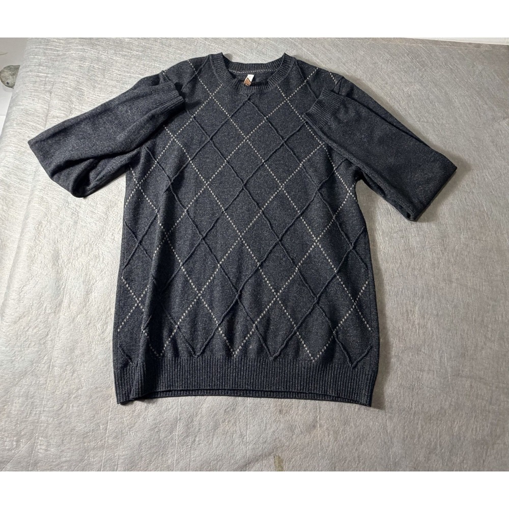 Transcript Argyle 100% Cashmere Pullover Sweater Gray Tight-Knit Men's Medium